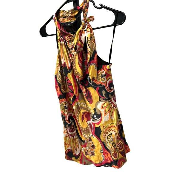INC International Concepts Colorful Halter Top Scarf Neck Silk Blend Top  Size 6 - Picture 3 of 8